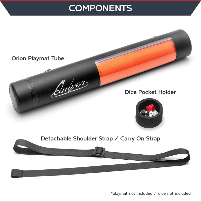 Quiver Time Black XL Orion Playmat Tube - TCG Playmat Tube Case with Waterproof Zipper, Hidden Dice Pocket, Adjustable Removable Shoulder Strap, See-Through Window, Fits 14" and 15" playmats - Image 5